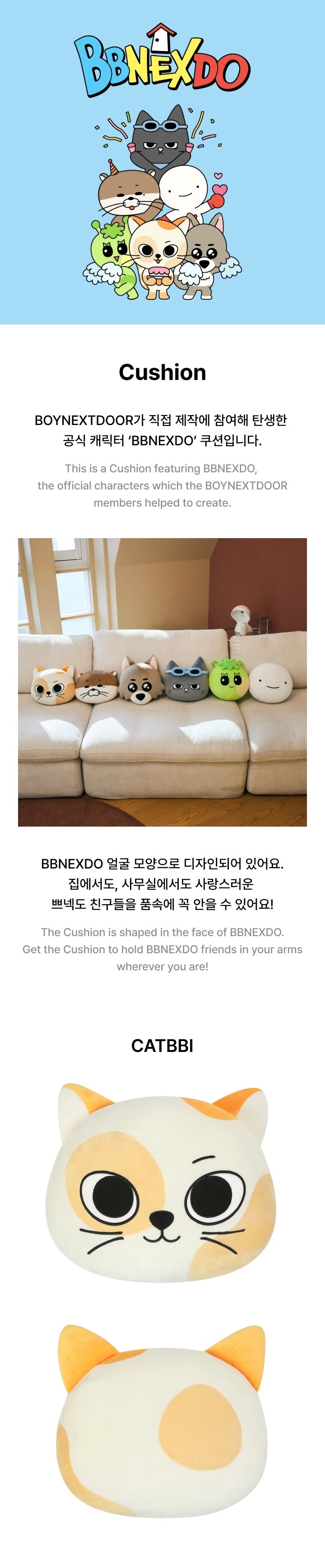 Original BBNEXDO face cushion details with CATBBI front and back views