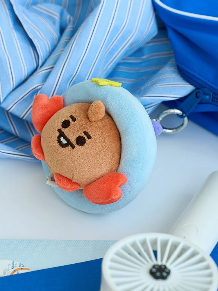 BT21 SHOOKY BABY OCEAN FRIENDS mini doll keyring front view in a blue and red sea-creature costume