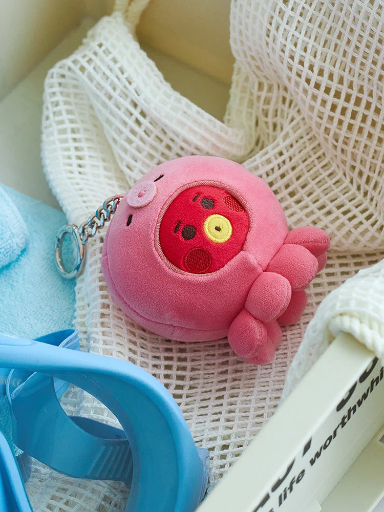 BT21 TATA BABY OCEAN FRIENDS mini doll keyring front view in a pink octopus costume