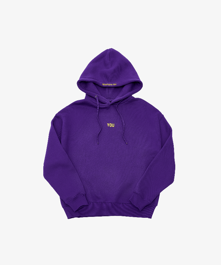 Purple BTS Jimin WITH YOU HOODY with yellow YOU embroidery.