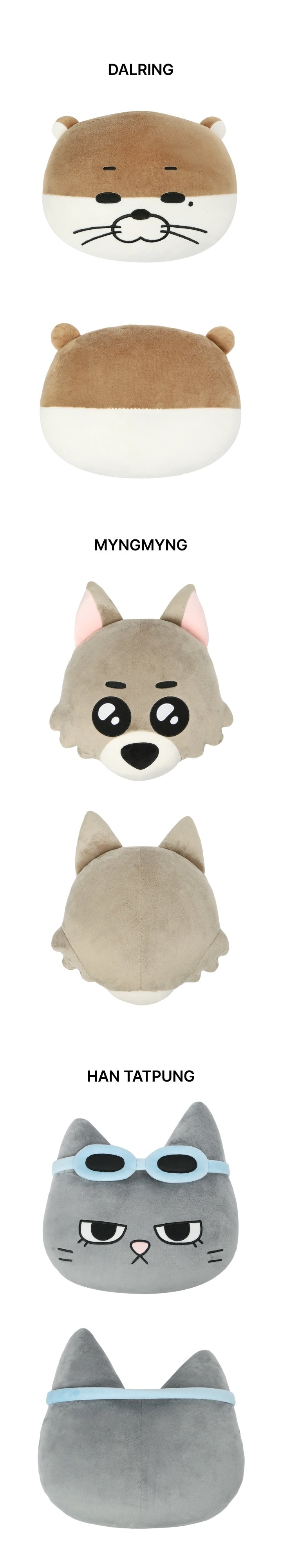 BBNEXDO DALRING, MYNGMYNG and HAN TATPUNG face cushion front and back views