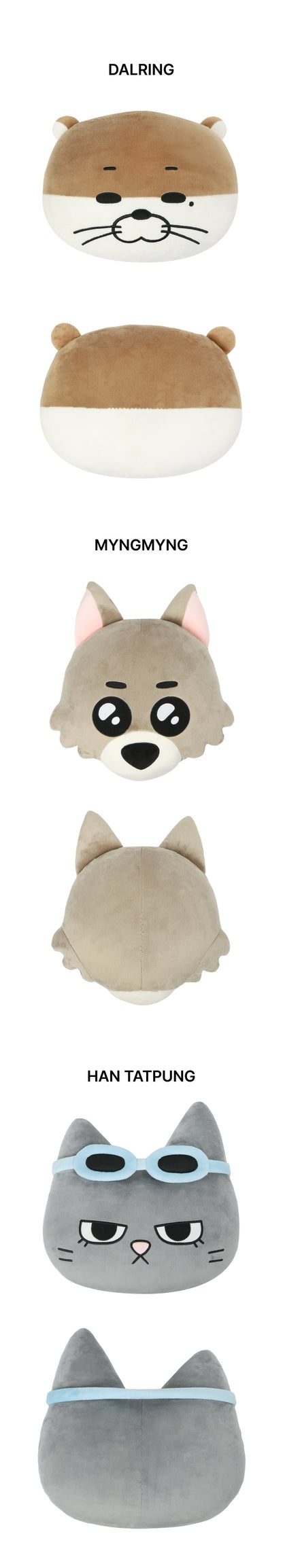 BBNEXDO DALRING, MYNGMYNG and HAN TATPUNG face cushion front and back views