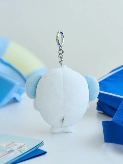 Back view of the BT21 KOYA BABY OCEAN FRIENDS mini doll keyring showing the plush costume and chain