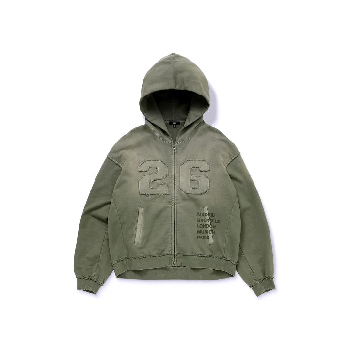 BTS ARIRANG Europe zip-up hoodie front with 26 detail and European tour cities