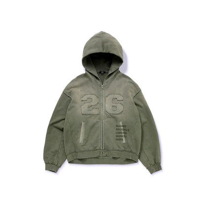 BTS ARIRANG Europe zip-up hoodie front with 26 detail and European tour cities