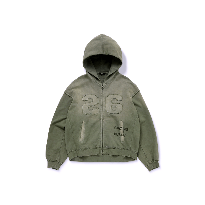 BTS ARIRANG Korea zip-up hoodie front with 26 detail and Goyang and Busan lettering