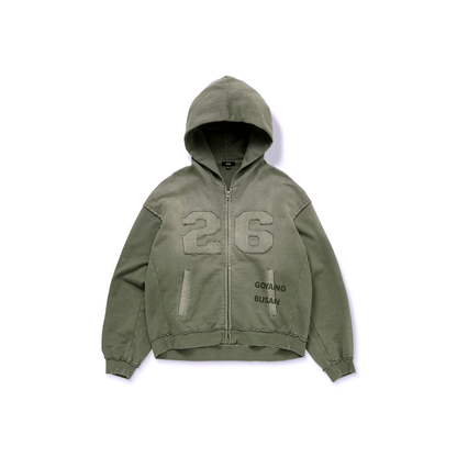BTS ARIRANG Korea zip-up hoodie front with 26 detail and Goyang and Busan lettering