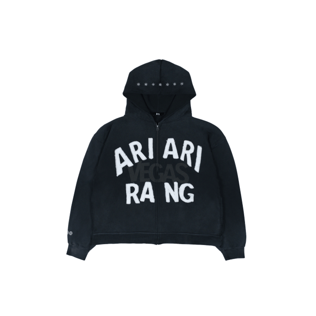 BTS ARIRANG Las Vegas black zip-up hoodie front view