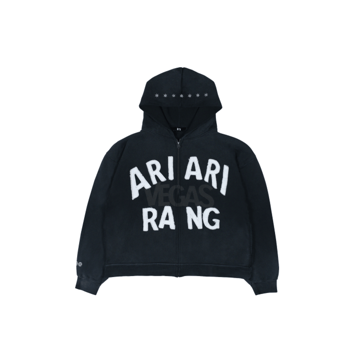 BTS ARIRANG Las Vegas black zip-up hoodie front view