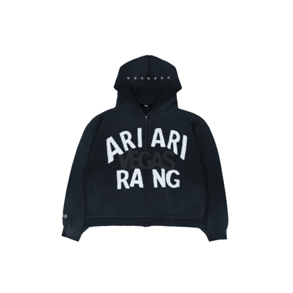 BTS ARIRANG Las Vegas black zip-up hoodie front view