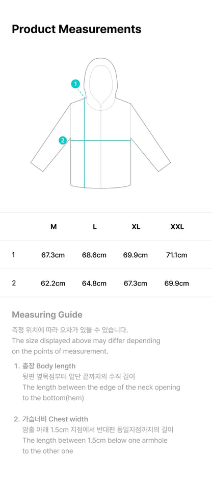 BTS ARIRANG Las Vegas zip-up hoodie size chart