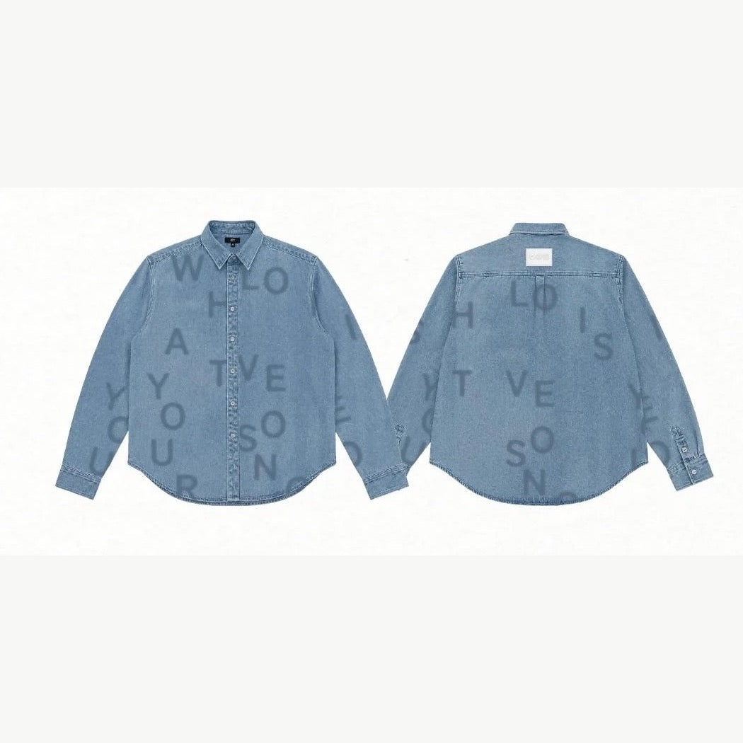 BTS POP-UP: ARIRANG New York denim shirt, front and back views
