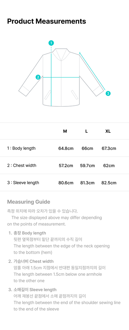 BTS ARIRANG New York black jacket size chart