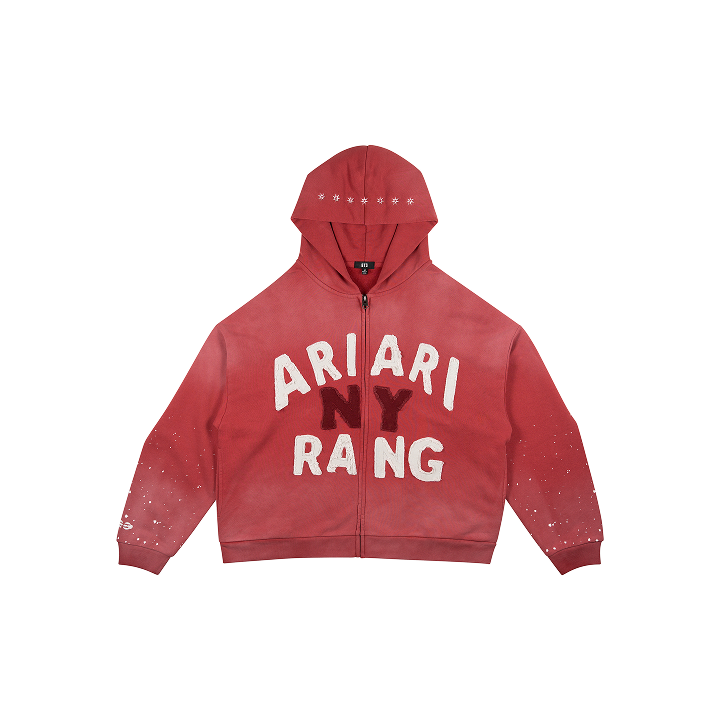 BTS ARIRANG New York red zip-up hoodie front