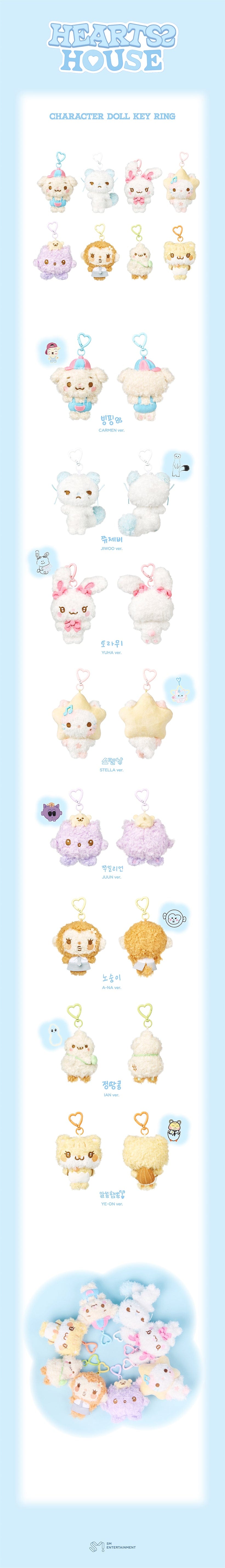 Hearts2Hearts HEARTS 2 HOUSE character doll keyring details and eight labeled member designs