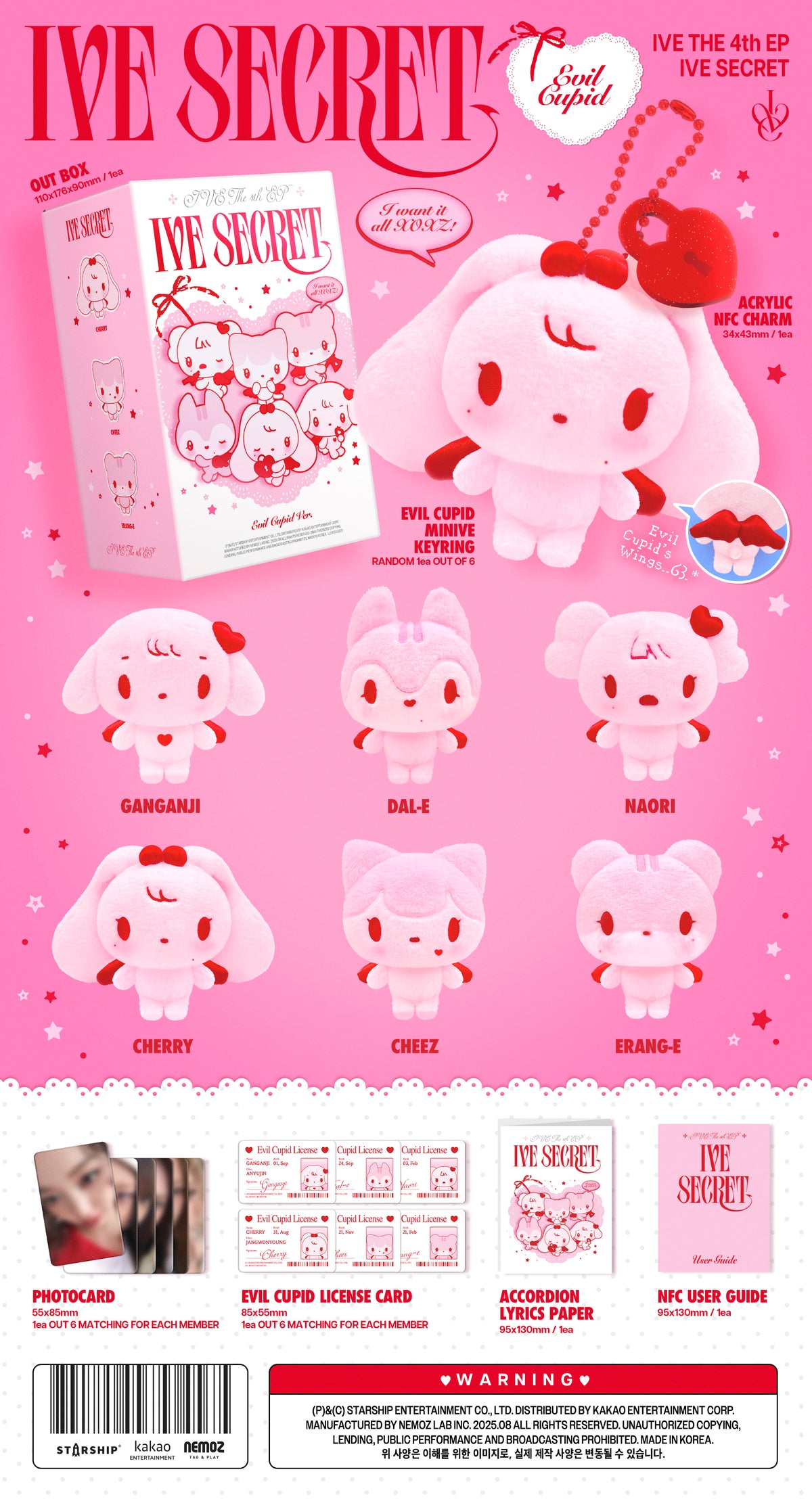 IVE IVE SECRET EVIL CUPID version contents and six possible MINIVE keyrings