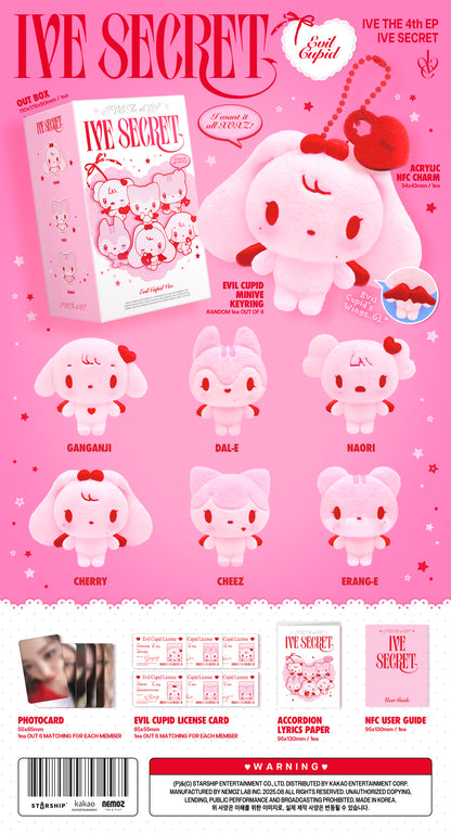 IVE IVE SECRET EVIL CUPID version contents and six possible MINIVE keyrings