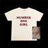 ROSÉ Number One Girl white short T-shirt with burgundy chest lettering, front view