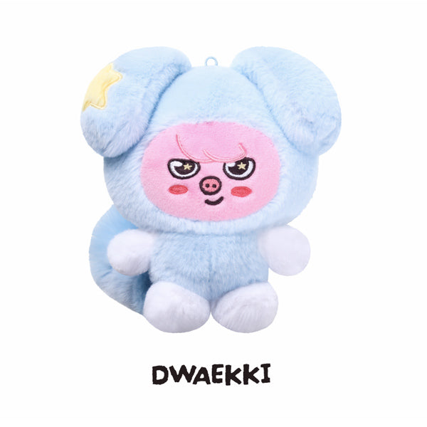 DWAEKKI SKZOO plush in a pale-blue TASY star costume for Stray Kids RUN IT World Tour