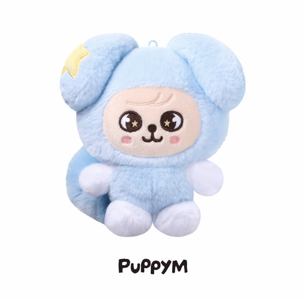 PuppyM SKZOO plush in a pale-blue TASY star costume for Stray Kids RUN IT World Tour